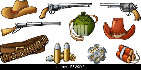 Vecteur de couleur des illustrations d'armes et articles wild west isolated on white Illustration de Vecteur