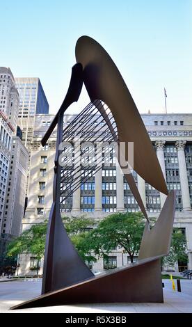 Chicago, Illinois, USA. Le Chicago Picasso, une sculpture sans titre de Pablo Picasso est situé dans la région de Daley Plaza au coeur de Chicago's Loop. Banque D'Images