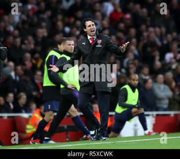 Londres, Royaume-Uni. 09Th Nov, 2018. Unai Emery (manager) à l'arsenal l'Arsenal v Tottenham Hotspur English Premier League match à l'Emirates Stadium, Londres, le 2 décembre 2018. Crédit : Paul Marriott/Alamy Live News Banque D'Images