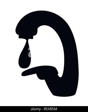 Silhouette noire. Robinet de cuisine avec de l'eau baisse. La composition de l'acier inoxydable, métal. Télévision vector illustration isolé sur fond blanc. Illustration de Vecteur