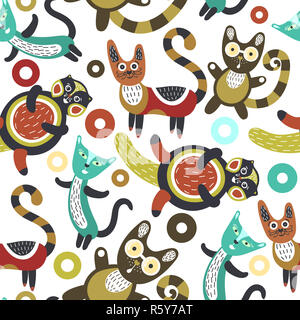 Modèle sans couture avec drôle de chats. Contexte artistique avec Cute chatons. Les animaux colorés. Animaux domestiques préférés Banque D'Images