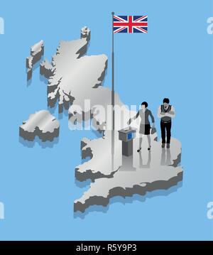 Les électeurs britanniques votent pour plus d'un Brexit carte britannique. Tous les objets, les ombres et l'arrière-plan sont dans des couches différentes. Illustration de Vecteur