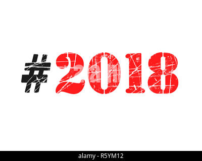 Nouvelle Année 2018 hashtag sur fond blanc Banque D'Images