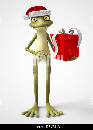 Le rendu 3D de cartoon frog wearing Santa hat. Banque D'Images