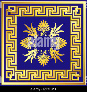 Cadre carré doré avec motif méandre Grec Banque D'Images