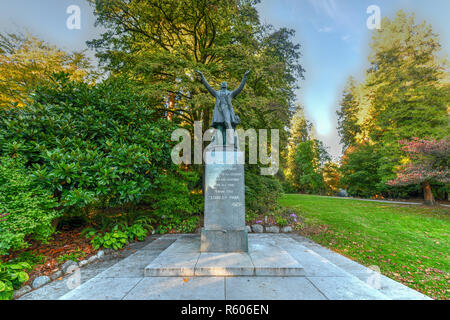 Statue de Lord Stanley montrant Lord Stanley de Preston pour accueillir les gens à bras ouverts du Parc Stanley à Vancouver, Canada Banque D'Images