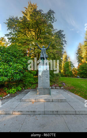 Statue de Lord Stanley montrant Lord Stanley de Preston pour accueillir les gens à bras ouverts du Parc Stanley à Vancouver, Canada Banque D'Images