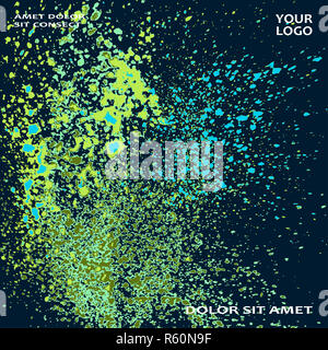 Explosion au néon splatter peinture couverture artistique conception du cadre. Splash vert décoratif bleu texture spray fond sombre. Modèle de rapport à la mode vecteur couvrir Catalogue Brochure Flyer Affiche Banner Banque D'Images