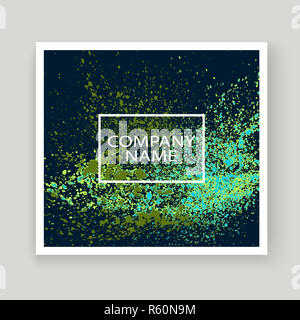 Explosion au néon splatter peinture couverture artistique conception du cadre. Splash vert décoratif bleu texture spray fond sombre. Modèle de rapport à la mode vecteur couvrir Catalogue Brochure Flyer Affiche Banner Banque D'Images