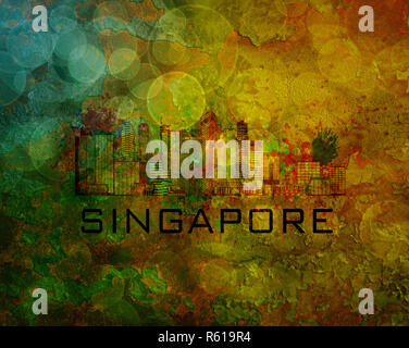 Singapore City Skyline on Grunge fond Illustration Banque D'Images