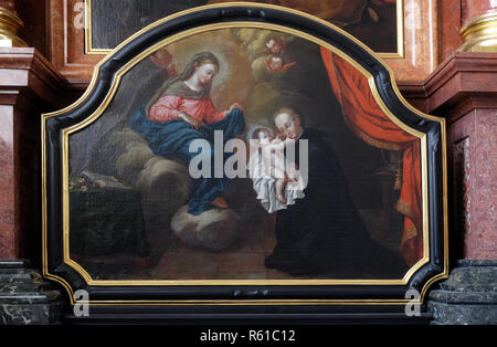 Saint Stanislas Kostka reciving l'enfant Jésus, l'Adoration des Mages dans l'autel de l'église jésuite Saint François Xavier à Lucerne, Suisse Banque D'Images