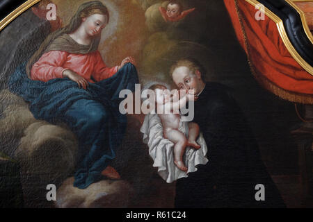 Saint Stanislas Kostka reciving l'enfant Jésus, l'Adoration des Mages dans l'autel de l'église jésuite Saint François Xavier à Lucerne, Suisse Banque D'Images