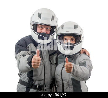 Les deux cavaliers avec casque isolé sur fond blanc Banque D'Images