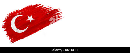 Drapeau peint des brosses. Style dessinées à la main et drapeau de la Turquie isolé sur fond blanc avec place pour le texte. Banque D'Images