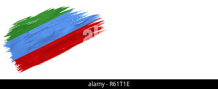 Drapeau peint des brosses. Pavillon style dessiné à la main du Daghestan isolé sur fond blanc avec place pour le texte. Banque D'Images