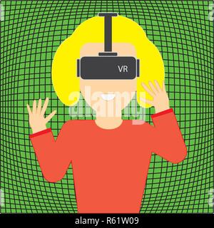 Jeune femme essayant de la réalité virtuelle. Illustration de Vecteur