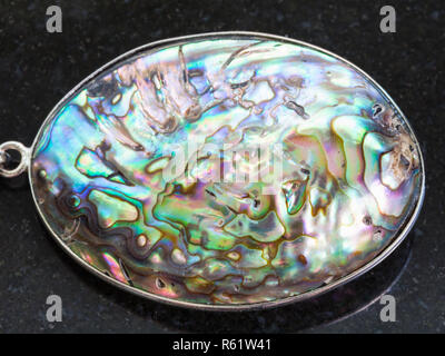 Le Pendentif de l'Haliotide pie (Haliotis) shell sur dark Banque D'Images