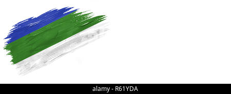 Drapeau peint des brosses. Pavillon style dessiné à la main des Komis isolé sur fond blanc avec place pour le texte. Banque D'Images