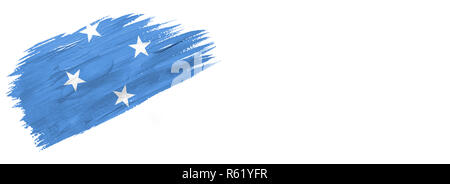 Drapeau peint des brosses. Le style dessiné à la main de Micronésie drapeau isolé sur fond blanc avec place pour le texte. Banque D'Images