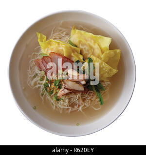 Des nouilles d'oeufs aux crevettes Wonton et de crabe et le porc grillé. Banque D'Images