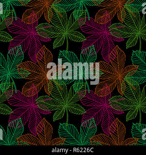 Les feuilles colorées marron, direct pattern design, hand drawn doodle, sketch dans un style pop art, illustration couleur Banque D'Images