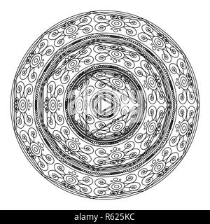 Mandalas pour livre à colorier. Noir et blanc décoration ornement Contour rond. Forme de fleur inhabituelle. Vecteur oriental et des modes de thérapie anti-stress Banque D'Images