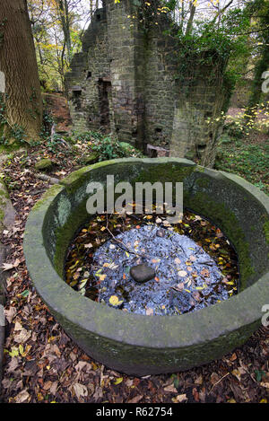 Ruines de vieux moulins dans la vallée de l'Lumsdale une zone de patrimoine industriel près de Matlock, Derbyshire, Angleterre. Banque D'Images