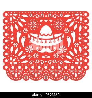 Art populaire, sous forme d'ornement rétro Mexique, cut out composition de fleurs et de formes abstraites isolated on white Illustration de Vecteur