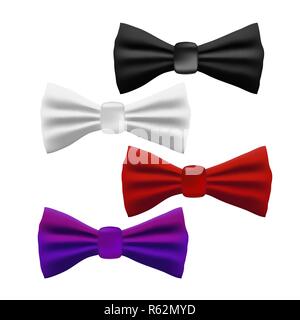 Ensemble de couleurs différentes noeud papillon réaliste isolated on white Illustration de Vecteur