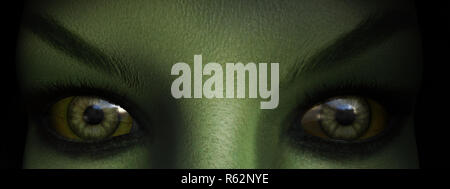 Libre de sorcière yeux vert, rendu 3D. Banque D'Images