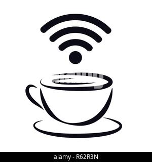 Une zone de connexion Wi-Fi gratuite avec l'icône de tasse à café et les grandes lignes du signal sans fil EPS10 vector illustration Illustration de Vecteur