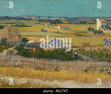 La récolte. Date : juin 1888, Arles. Dimensions : 73,4 cm x 91,8 cm, 92,4 cm x 111,1 cm. Musée : Musée Van Gogh, Amsterdam. Auteur : VAN GOGH, Vincent. VINCENT VAN GOGH. Banque D'Images