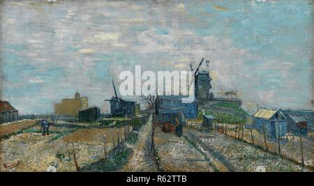 Montmartre : les moulins à vent et les allotissements. Date : mars-avril 1887, Paris. Dimensions : 45,2 cm x 81,4 cm, 63,2 cm x 97,6 cm. Musée : Musée Van Gogh, Amsterdam. Auteur : VAN GOGH, Vincent. VINCENT VAN GOGH. Banque D'Images