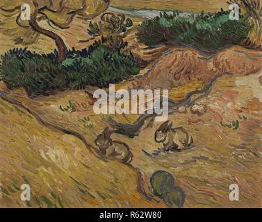 Paysage avec des lapins. Date : Décembre 1889, Aix-en-Provence. Dimensions : 32,7 cm x 40,6 cm, 50,1 cm x 58,3 cm. Musée : Musée Van Gogh, Amsterdam. Auteur : VAN GOGH, Vincent. VINCENT VAN GOGH. Banque D'Images