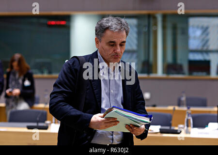 Bruxelles, Belgique. 19Th Mar 2018.Le ministre des Finances de la Grèce d'Euclid Tsakalotos se présente à une réunion des ministres des finances de l'Eurogroupe au siège de l'UE. . Alexandros Michailidis/Alamy Live News Banque D'Images