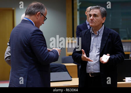 Bruxelles, Belgique. 19Th Mar 2018.Le ministre des Finances de la Grèce d'Euclid Tsakalotos se présente à une réunion des ministres des finances de l'Eurogroupe au siège de l'UE. . Alexandros Michailidis/Alamy Live News Banque D'Images