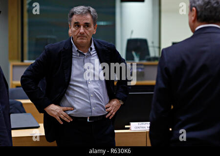 Bruxelles, Belgique. 19Th Mar 2018.Le ministre des Finances de la Grèce d'Euclid Tsakalotos se présente à une réunion des ministres des finances de l'Eurogroupe au siège de l'UE. . Alexandros Michailidis/Alamy Live News Banque D'Images