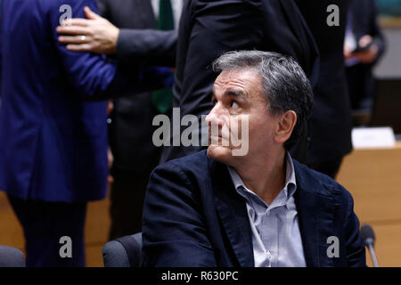 Bruxelles, Belgique. 19Th Mar 2018.Le ministre des Finances de la Grèce d'Euclid Tsakalotos se présente à une réunion des ministres des finances de l'Eurogroupe au siège de l'UE. . Alexandros Michailidis/Alamy Live News Banque D'Images