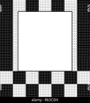 Contexte en bandes noires et blanches et les motifs à carreaux à pois. Blanc avec des bordures du texte au centre. Banque D'Images