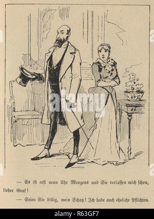 Vintage Victorian gravure d'une caricature d'un homme de la classe supérieure et d'une femme, 19e siècle Banque D'Images