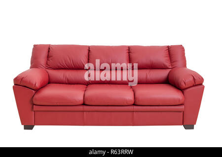 Trois sièges en cuir confortable canapé de belle couleur rouge, isolé sur blanc - Stock image with clipping path. Canapé, cuir, mobilier, décoration, Home Intérieur Banque D'Images