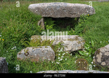 La chambre funéraire, un Tregiffian ou néolithique Début de l'âge du Bronze tombe près de St Buryan, Cornwall, UK Banque D'Images