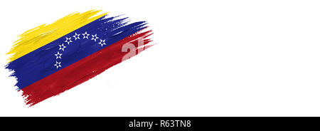 Drapeau peint des brosses. Le style dessiné à la main du Venezuela drapeau isolé sur fond blanc avec place pour le texte. Banque D'Images