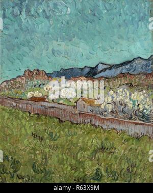 Vue sur les Alpilles. Date : 1890, Aix-en-Provence. Dimensions : 33 cm x 28,5 cm, 47,5 cm x 42 cm. Musée : Musée Van Gogh, Amsterdam. Auteur : VAN GOGH, Vincent. VINCENT VAN GOGH. Banque D'Images