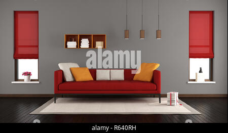 Gris et rouge modern living room Banque D'Images