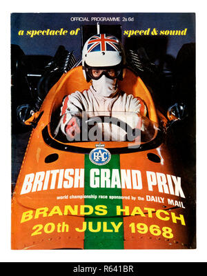 Le capot avant d'un programme officiel de 1968 British Grand Prix de Formule 1 course à Brands Hatch Banque D'Images