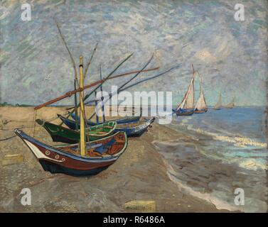 Bateaux de pêche sur la plage à Les Saintes-Maries-de-la-Mer. Date : juin 1888, Arles. Dimensions : 65 cm x 81,5 cm, 82,5 cm x 98,2 cm. Musée : Musée Van Gogh, Amsterdam. Auteur : VAN GOGH, Vincent. VINCENT VAN GOGH. Banque D'Images