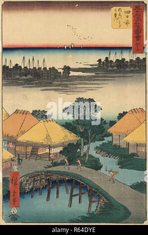 Yokkaichi : la rivière et la baie de Mie Nako, no. 44 de la Collection série d'illustrations de lieux célèbres à proximité de l'Fifty-Three [stations le long de la ligne Tokaido]. Date : 7e mois 1855. Dimensions : 36 cm x 23 cm. Musée : Musée Van Gogh, Amsterdam. Auteur : Hiroshige Utagawa. Banque D'Images