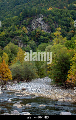 Paysage d'automne de l'Chaya Rivière dans la montagne des Rhodopes. Banque D'Images