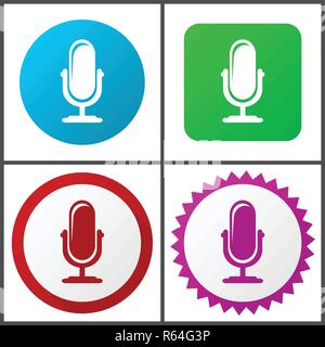 Microphone rouge, bleu, vert et rose vector icon set. Web icons. Signes et symboles design plat facile à éditer Illustration de Vecteur